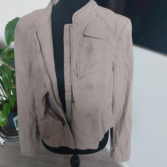 LOFT Ruffle Military Neru Jacket Linen Size Small - Picture 2 of 16